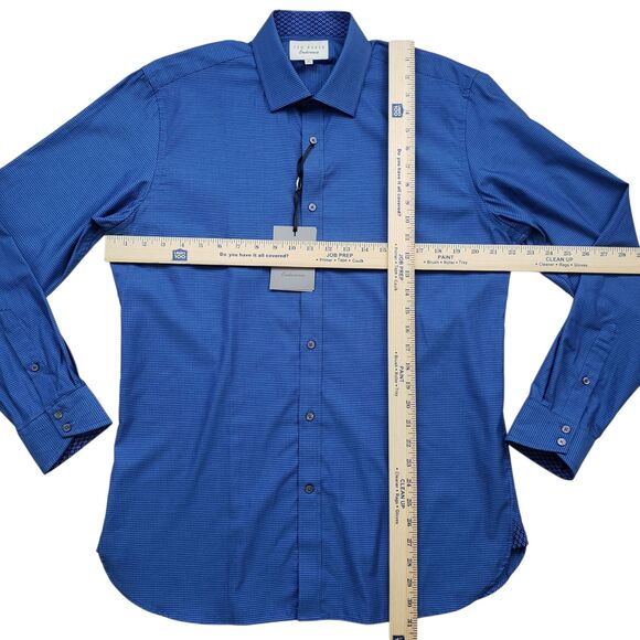 NWT Ted Baker Endurance Dress Shirt Mens 16 34/35 Blue Shot Gingham Long Sleeve - Picture 6 of 9